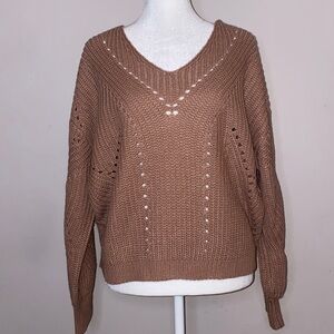 Moon & Madison V-Neck Knit Sweater - Blush Taupe